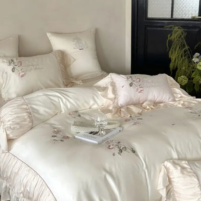 DecorBites™ Embroidered Lace Princess Bedding Set - 4 Piece Cotton Flowers Collection