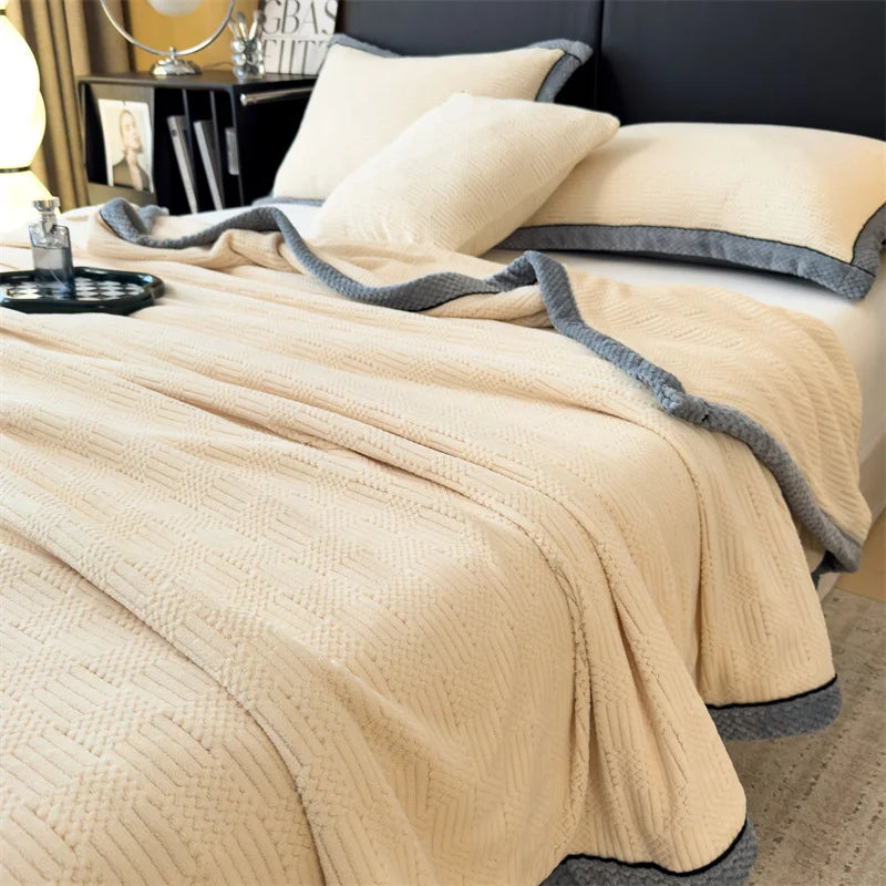 DecorBites™ Cozy Carved Velvet Blanket | Warm, Soft & Breathable | Autumn Winter Sofa Bed Throw