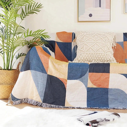 DecorBites™ Geo Ethnic Throw Blanket - Double-Sided Boho Sofa Cover & Travel Carpet