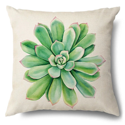 DecorBites™ Green Leaves Decorative Pillow Case - Simple Style Cotton Linen Sofa Cushion Cover