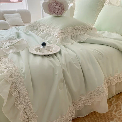 DecorBites™ French Wedding Lace Ruffles Bedding Set
