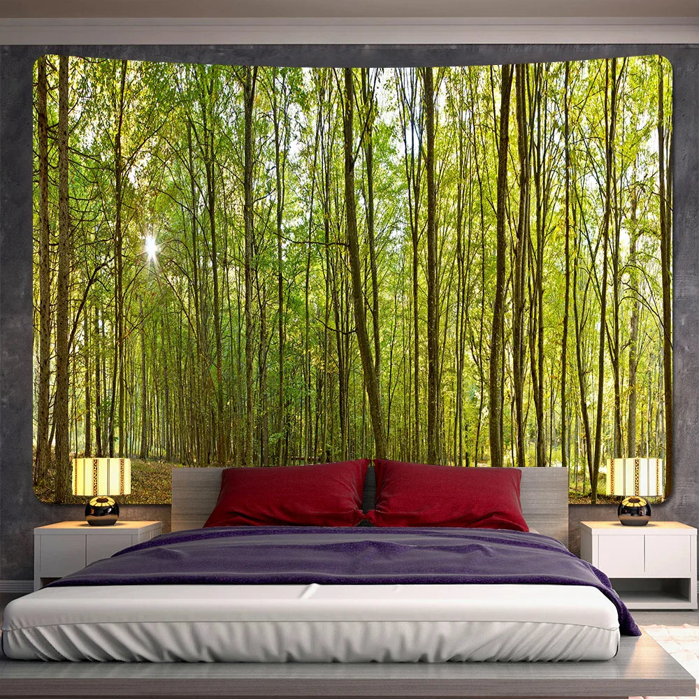 DecorBites™ Forest View Tapestry: Psychedelic Mandala Wall Decor & Beach Towel