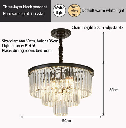 DecorBites™ Crystal Gold Black LED Chandelier: Modern Multi-Storey Pendant Lamp Lighting