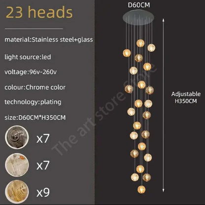 DecorBites™ Crystal Glass Spiral Ceiling Chandelier for Modern Living Room & Kitchen Decor