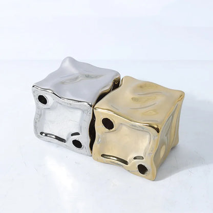 DecorBites™ Gold Ceramic Geometric Irregular Fold Pattern Decorative Figurine