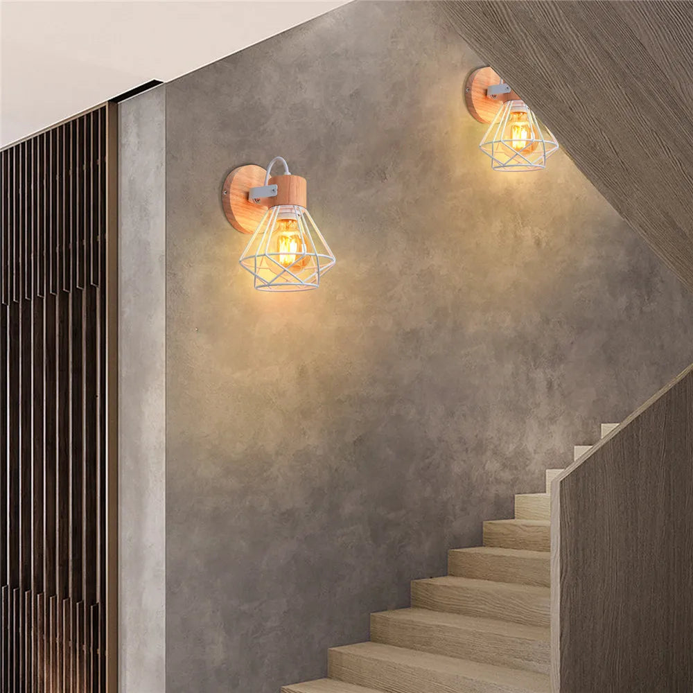 DecorBites™ Iron White Cage Wall Lamp for Modern Indoor Lighting