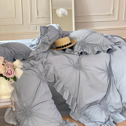 DecorBites™ Korean Princess Style Pure Cotton Bedding Set with Ruffles and Heart Pleat