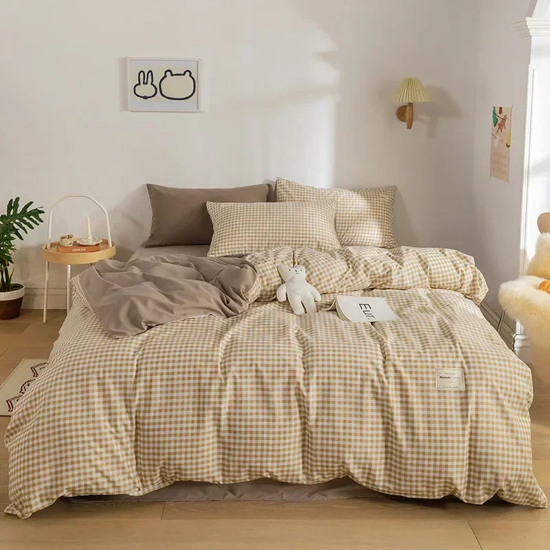 Cotton Grid Print Quilt Cover
