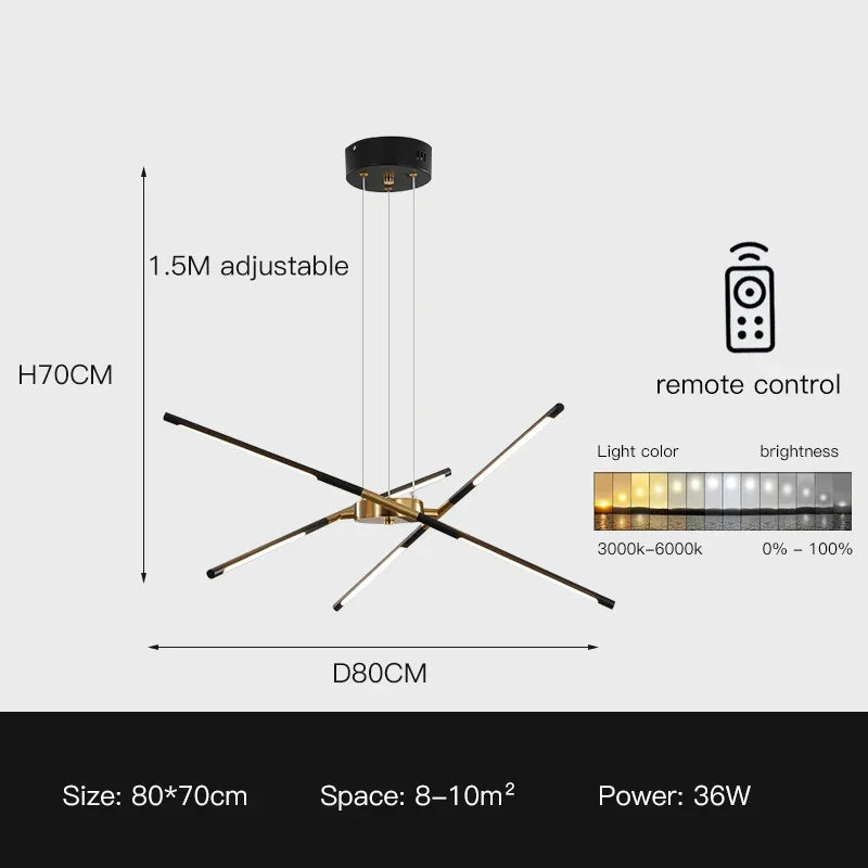 Black Gold Pendant Lamp 12-Head Dimmable