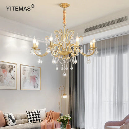 DecorBites™ Gold Crystal Chandelier with Lamp Shade for Elegant Living Room, Bedroom, and Kitchen