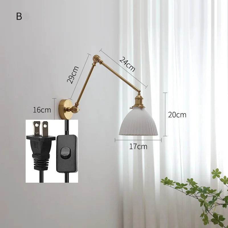 DecorBites™ Copper Swing Arm Wall Lights Sconce Up Down LED Modern Ceramic Lampshade