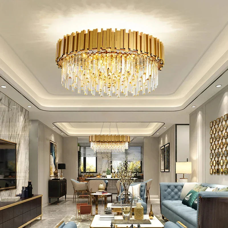 Golden Crystal LED Chandelier 72cm Hanging