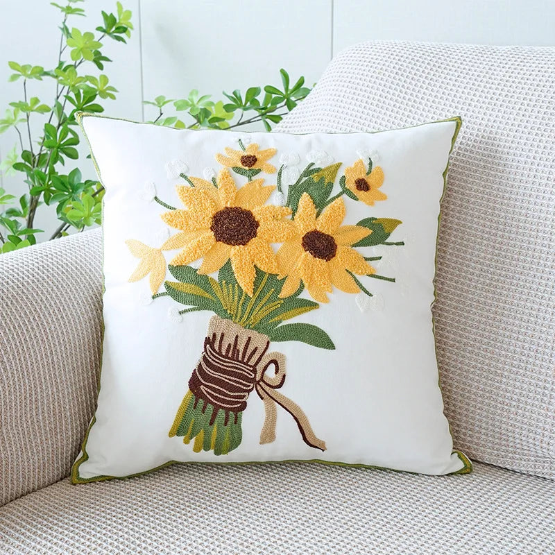 DecorBites™ Green Tulip Embroidery Pillowcase 45X45CM - Sofa Bed Office Car Chair Cover