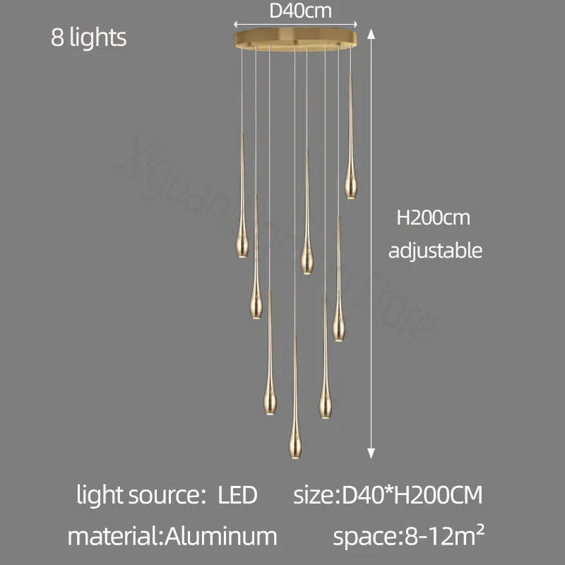 Gold Duplex LED Chandelier 12-Light Staircase