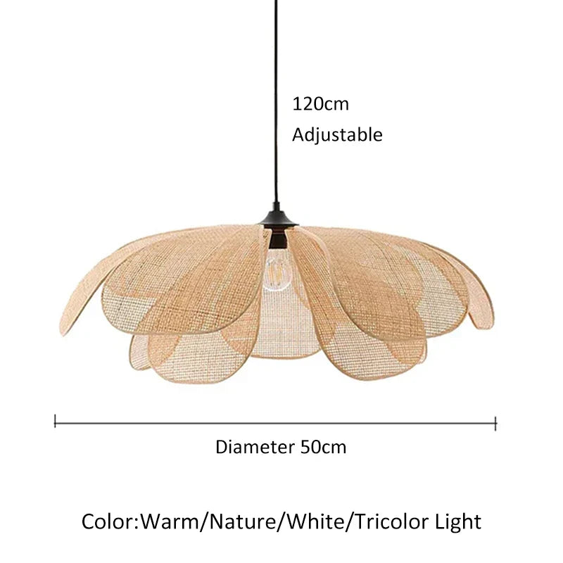 Petal Rattan Woven Pendant Light, 3-Color LED