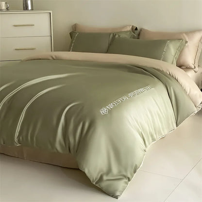 DecorBites™ Cotton Solid Color Bedding Set, Premium Quality Embroidery Quilt Cover, Single Bed.