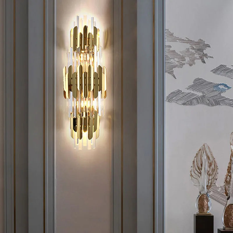 Gold Crystal Wall Lamp 80cm With Crystal Shade