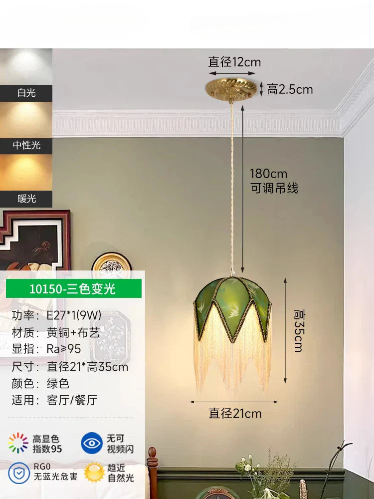 DecorBites™ Copper Tassel Pendant Lights LED E27 Retro Luxury Hanging Lamp for Home Decor