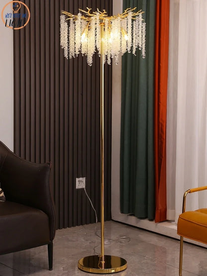 DecorBites™ Crystal Gold LED Floor Lamp: Nordic Luxury for Living Room & Bedroom