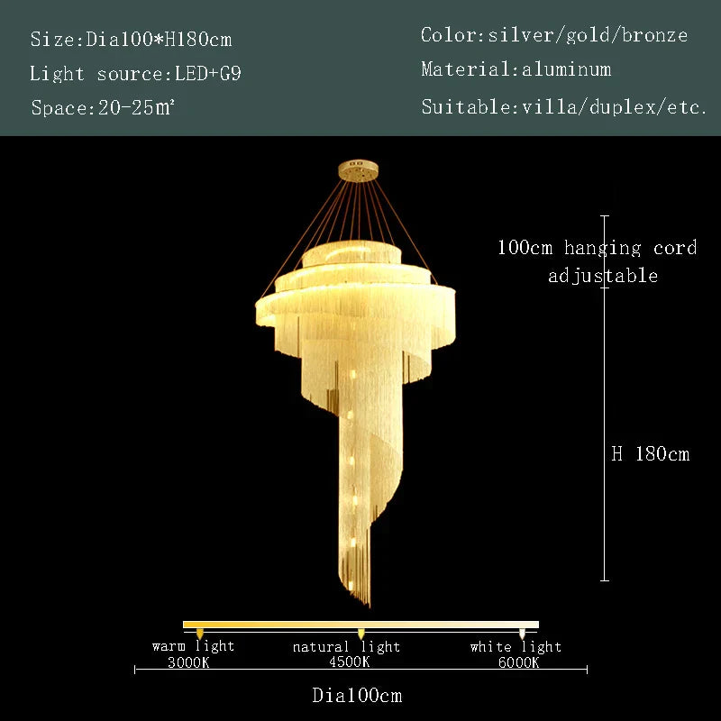 DecorBites™ Gold Tassel LED Chandelier for High Ceilings - Elegant Home Decor Lighting