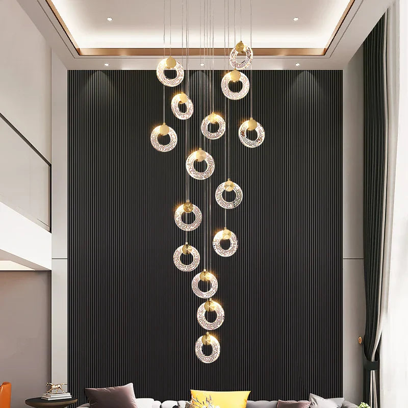 DecorBites™ Circular Crystal Led Chandelier Luxury Modern Villa Staircase Living Room Decor Fixtur