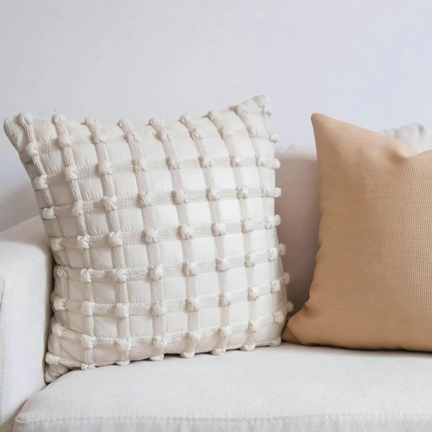 DecorBites™ Cream White Plaid 3D Bubble Cushion Cover - Light Luxury Decorative Sofa Pillow Cover