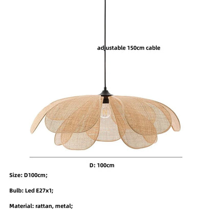 DecorBites™ Japanese Wicker Petal Chandelier for Tea House Dining, Parlor, Restaurant