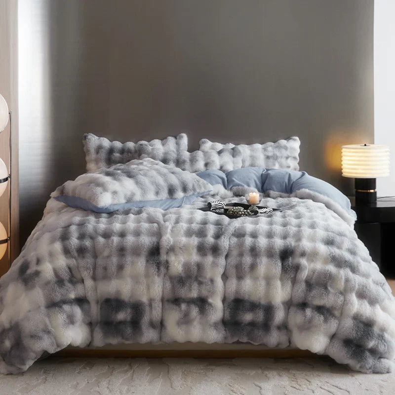 Blue Grey Faux Fur Bedding