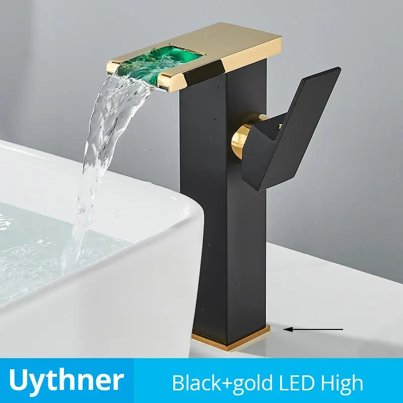 DecorBites™ LED Waterfall Bathroom Sink Faucet Hot Cold Mixer Tap Deck Mounted