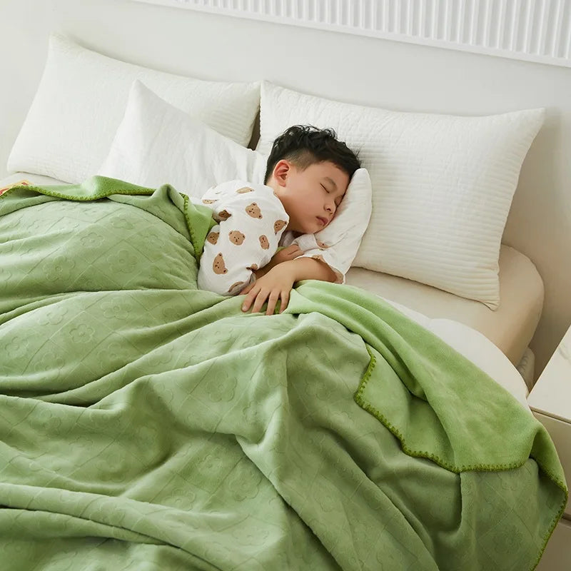 DecorBites™ Jacquard Milk Velvet Air Conditioning Blanket | All Seasons Warmth & Travel Shawl