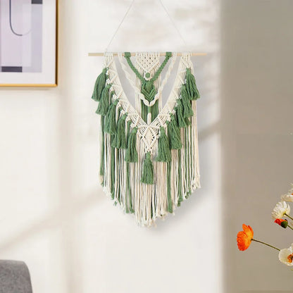 DecorBites™ Green Macrame Tassel Stick Wall Hanging for Home Decoration
