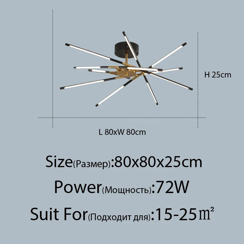 Black Gold Pendant Lamp 12-Head Dimmable