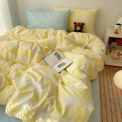 DecorBites™ Cozy Cotton Grid Bedding Sets for Student Dorms - Queen/King Bedclothes