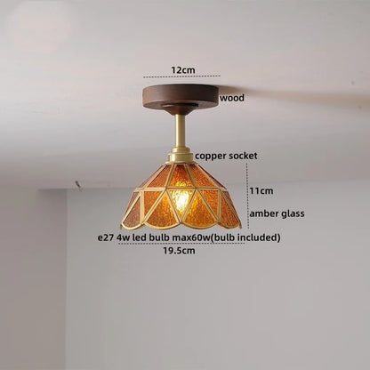 DecorBites™ Green Glass LED Ceiling Lights: Modern Copper Wood Indoor Lamp