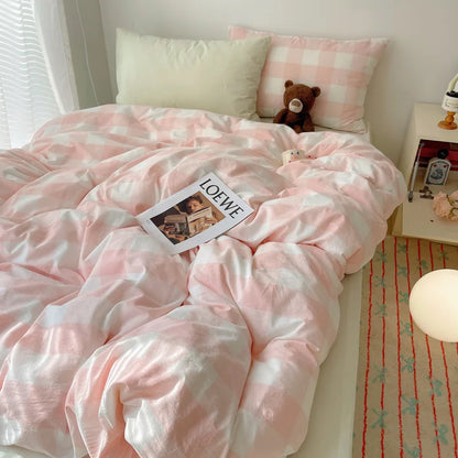 DecorBites™ Cozy Cotton Grid Bedding Sets for Student Dorms - Queen/King Bedclothes