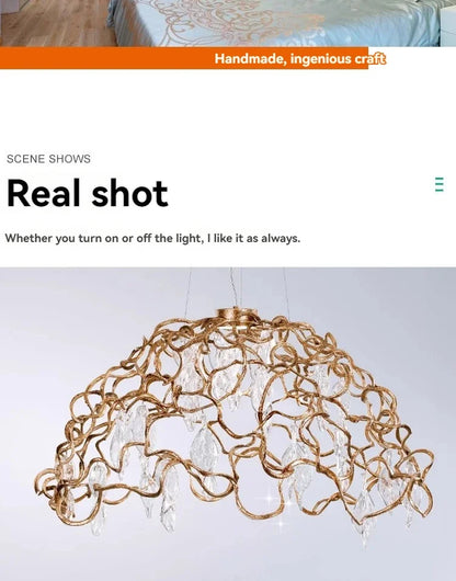 DecorBites™ Copper Crystal Ceiling Chandelier for Dining Living Room - Round Branch Crystal Lighting