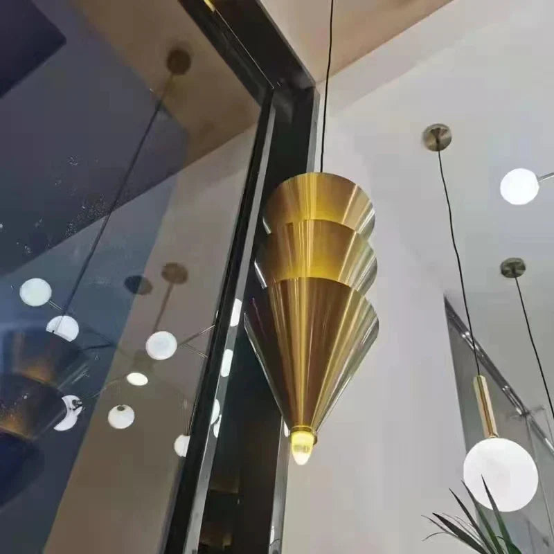 Gold Cone Pendant Lamp 5-Light LED Design