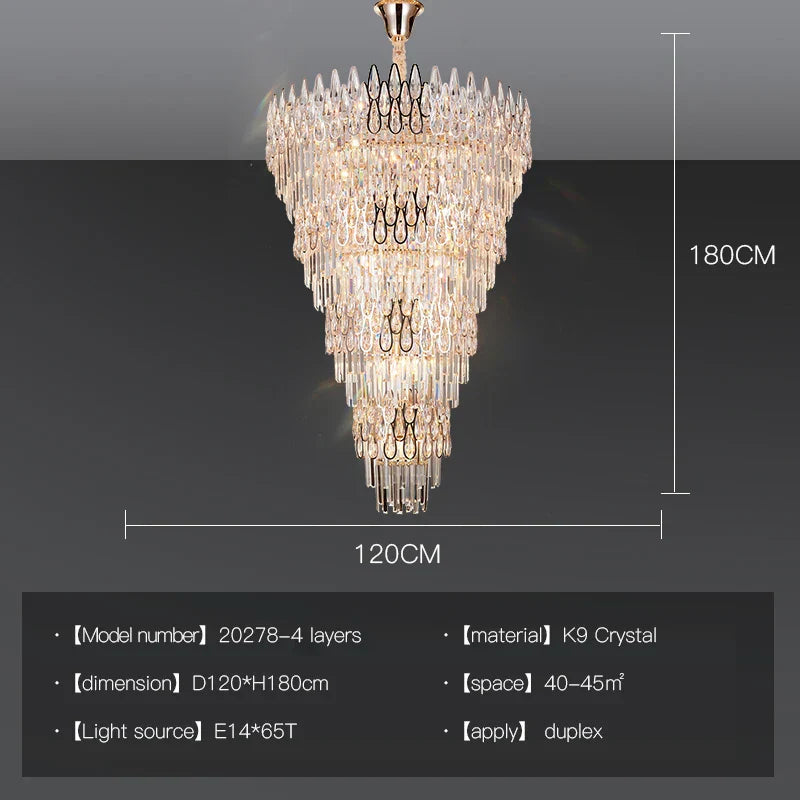 DecorBites™ Crystal LED Chandelier | Long Stairway Villa Light | Modern Luxury Post Lamp