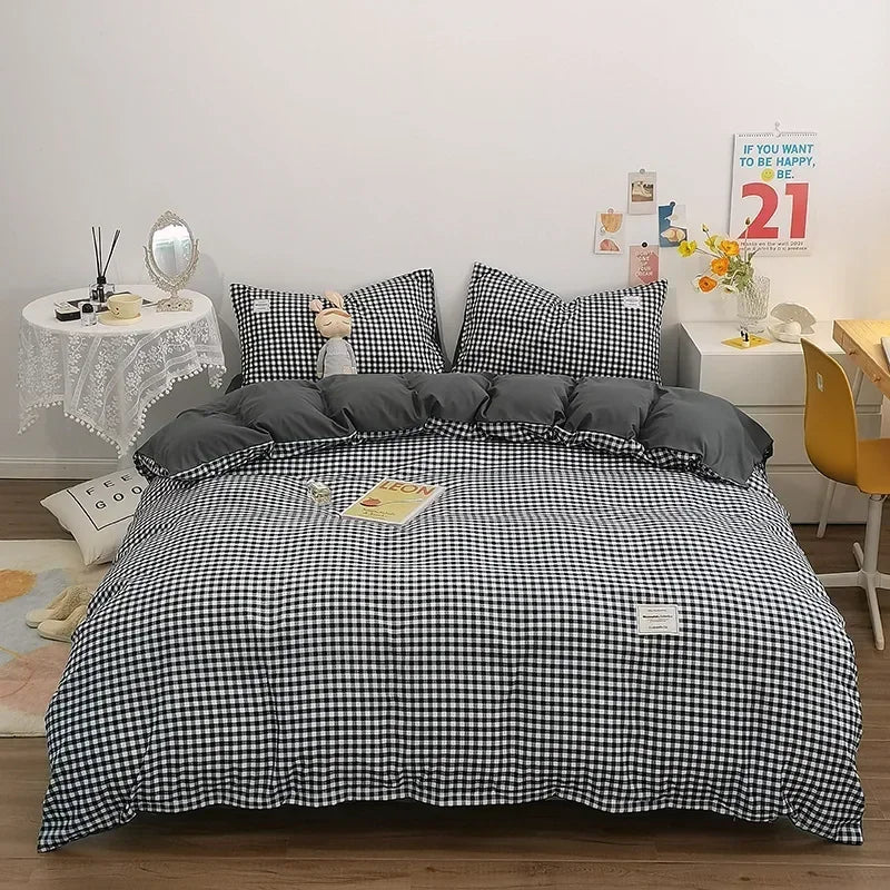 Cotton Grid Print Quilt Cover
