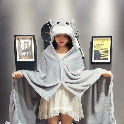 DecorBites™ Cozy Cartoon Hooded Cape Blanket for Winter Nap, Office, and Home Office Warmth
