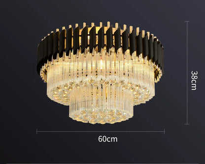 DecorBites™ Gold Black Crystal Ceiling Chandelier - Round LED Pendant for Living Room Lighting