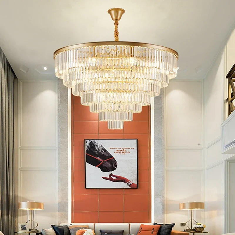 DecorBites™ Crystal Gold Black LED Chandelier: Modern Multi-Storey Pendant Lamp Lighting