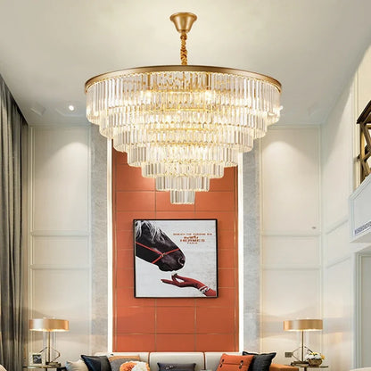 DecorBites™ Crystal Gold Black LED Chandelier: Modern Multi-Storey Pendant Lamp Lighting
