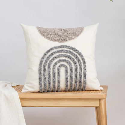 DecorBites™ Geometric Embroidery Boho Loop Tufte Cotton Canvas Cushion Cover 45x45/30x50cm