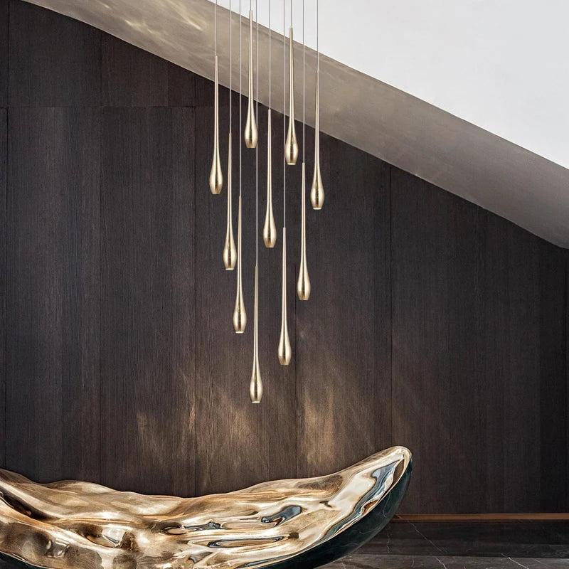 Gold Duplex LED Chandelier 12-Light Staircase