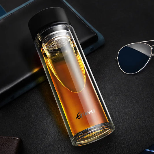 DecorBites™ Double-layer Glass Water Bottle with Filter | Large Capacity Heat-resistant Kettle