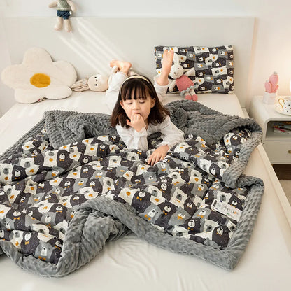 DecorBites™ Cotton Floral Double Quilt | Retro Soothe Doudou Bedding Blanket