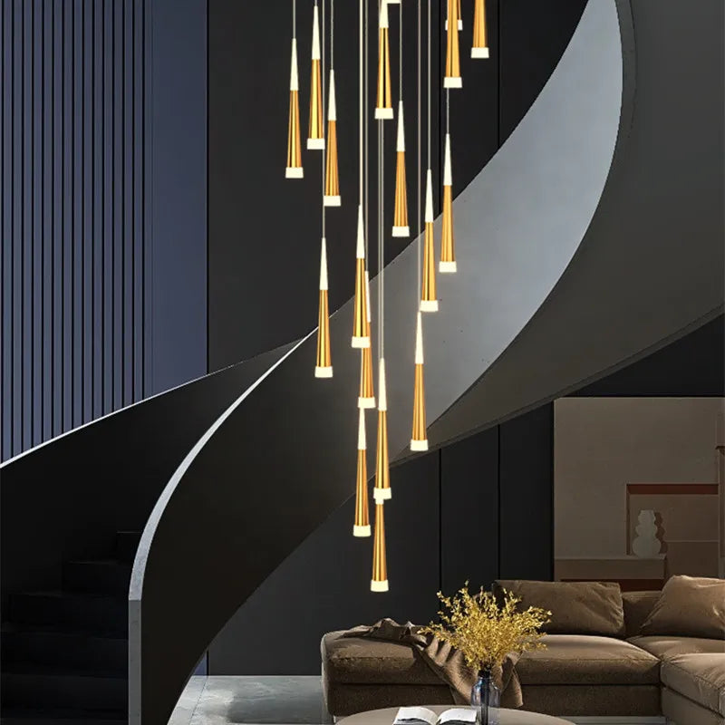 DecorBites™ Black Stair Chandelier: Modern Duplex Living Room Dining Room LED Ceiling Light