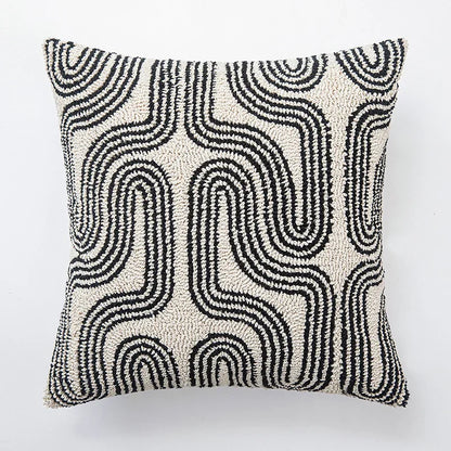 DecorBites™ Geometric Embroidered Cushion Cover in Modern Beige and Black