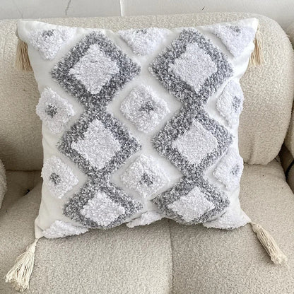 DecorBites™ Geometric Tufted Tassel Cushion Cover Cotton Canvas Fall Pillow Cover